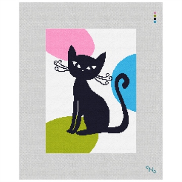 Retro Cat Needlepoint Kit Stitched Preview
