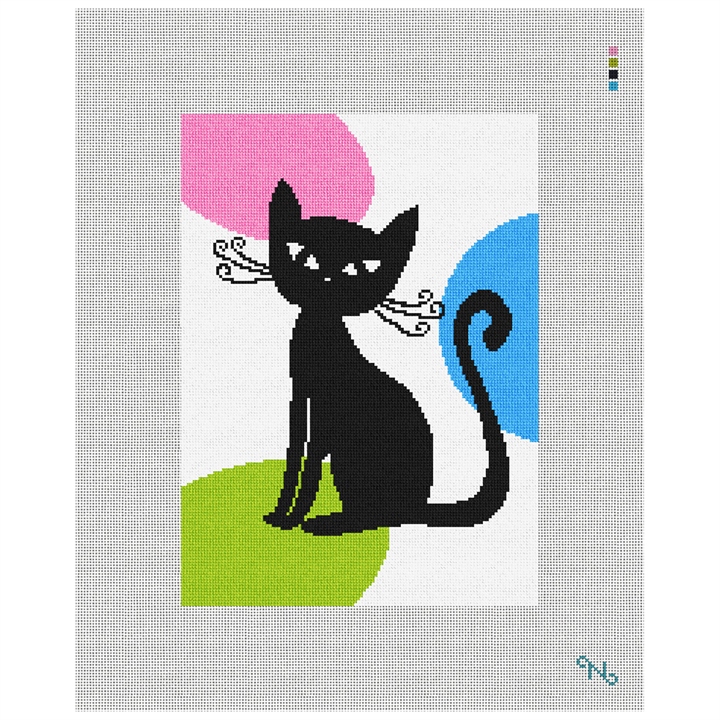 Retro Cat Needlepoint Kit Stitched Preview