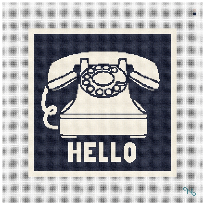 Retro Phone Needlepoint Kit Stitched Preview