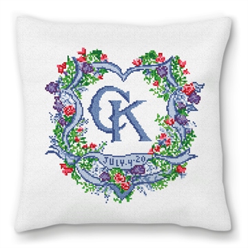 Ribbon Crest Wedding Needlepoint Pillow