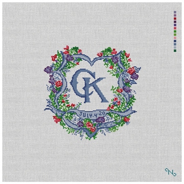 Ribbon Crest Wedding Needlepoint Pillow Kit