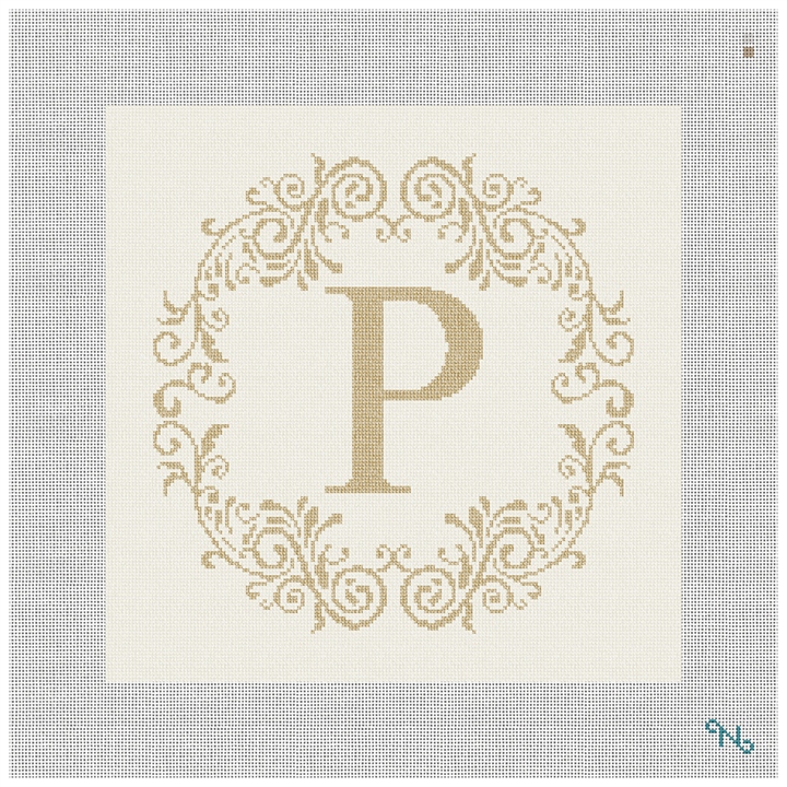Rochelle Letter Needlepoint Pillow Kit Stitched Preview