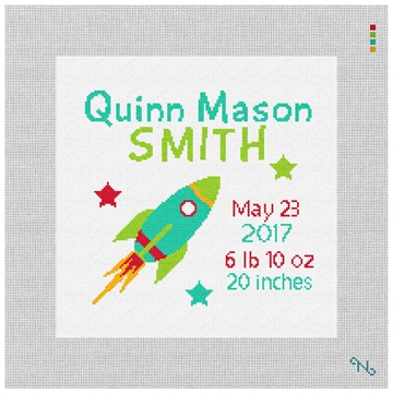 Rocket Needlepoint Pillow Kit Stitched Preview