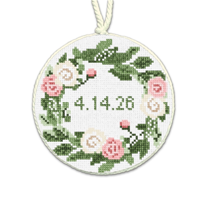 Rose Blush Wedding Needlepoint Ornament