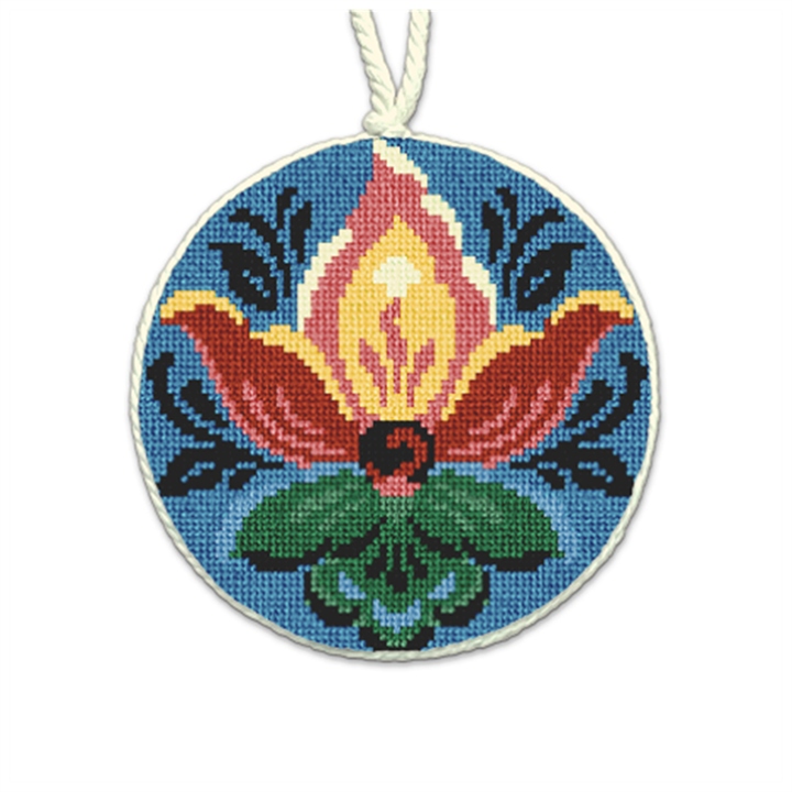 Rosemaling Dark Blue Needlepoint Ornament