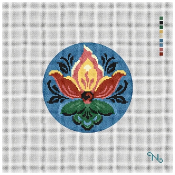 Rosemaling Dark Blue Needlepoint Ornament Kit Stitched Preview