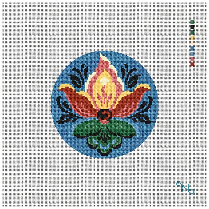 Rosemaling Dark Blue Needlepoint Ornament Kit Stitched Preview