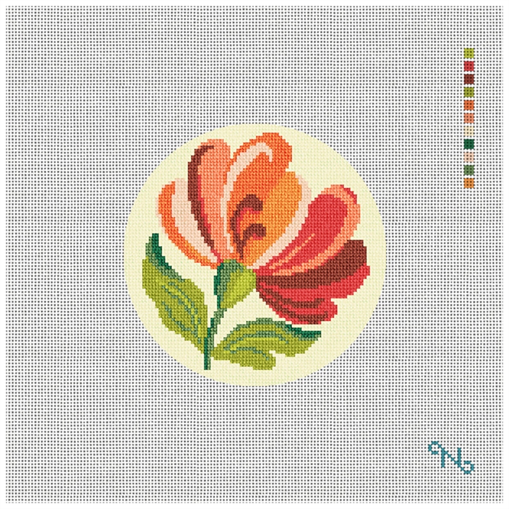 Rosemaling Pink Rose Needlepoint Ornament Kit Stitched Preview