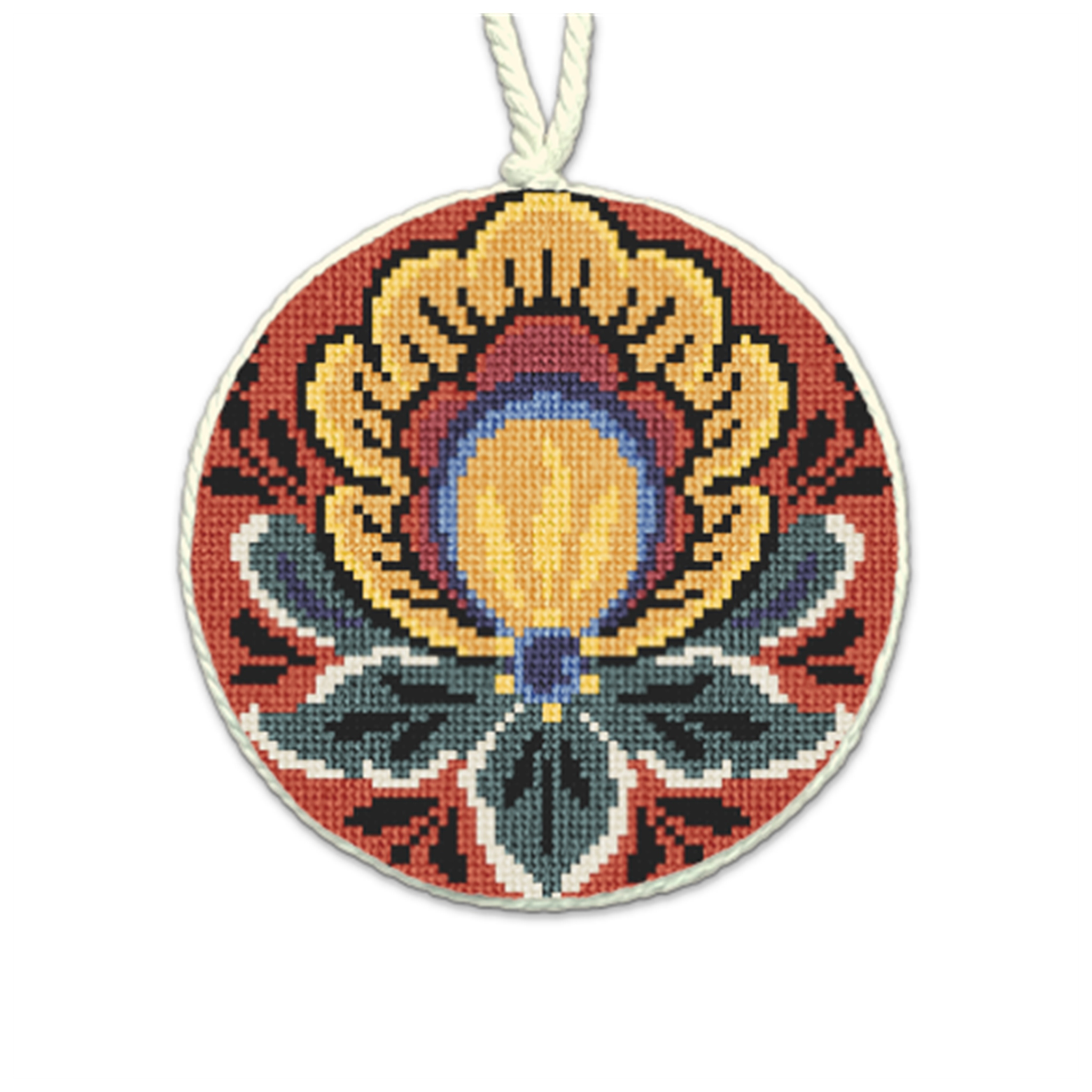 Rosemaling Red Needlepoint Ornament