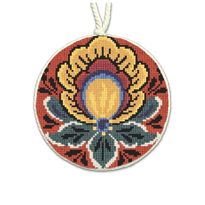 Rosemaling Red Needlepoint Ornament