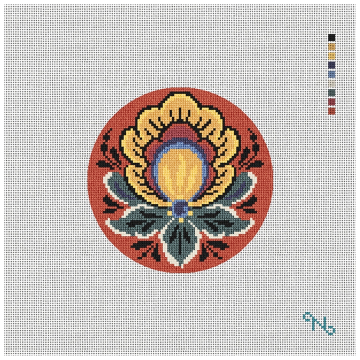 Rosemaling Red Needlepoint Ornament Kit Stitched Preview