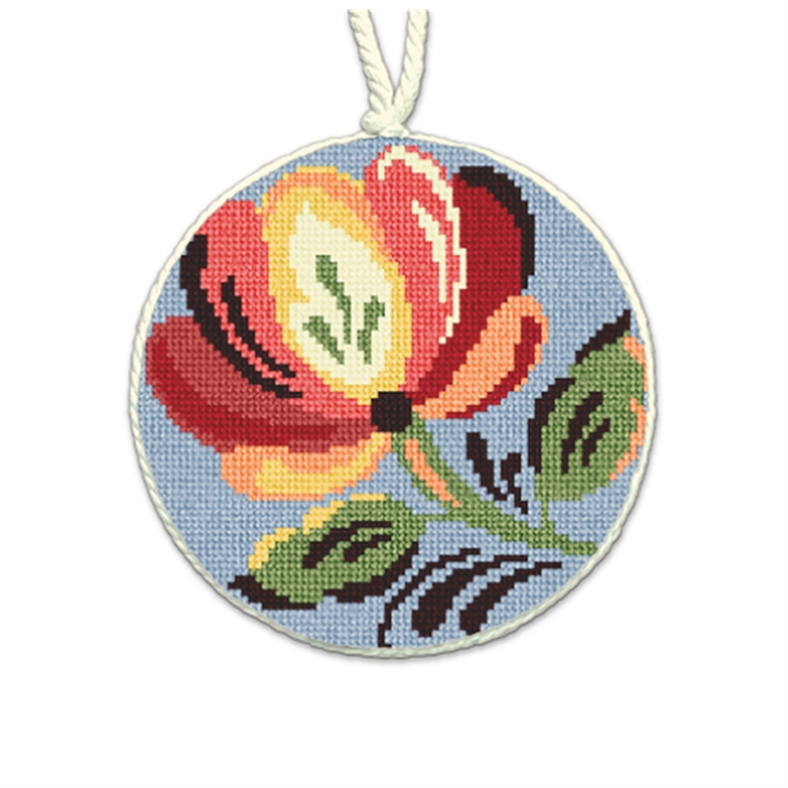 Rosemaling Red Rose Needlepoint Ornament