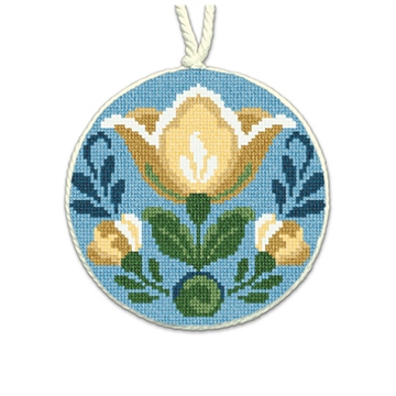 Rosemaling Tulip On Blue Needlepoint Ornament