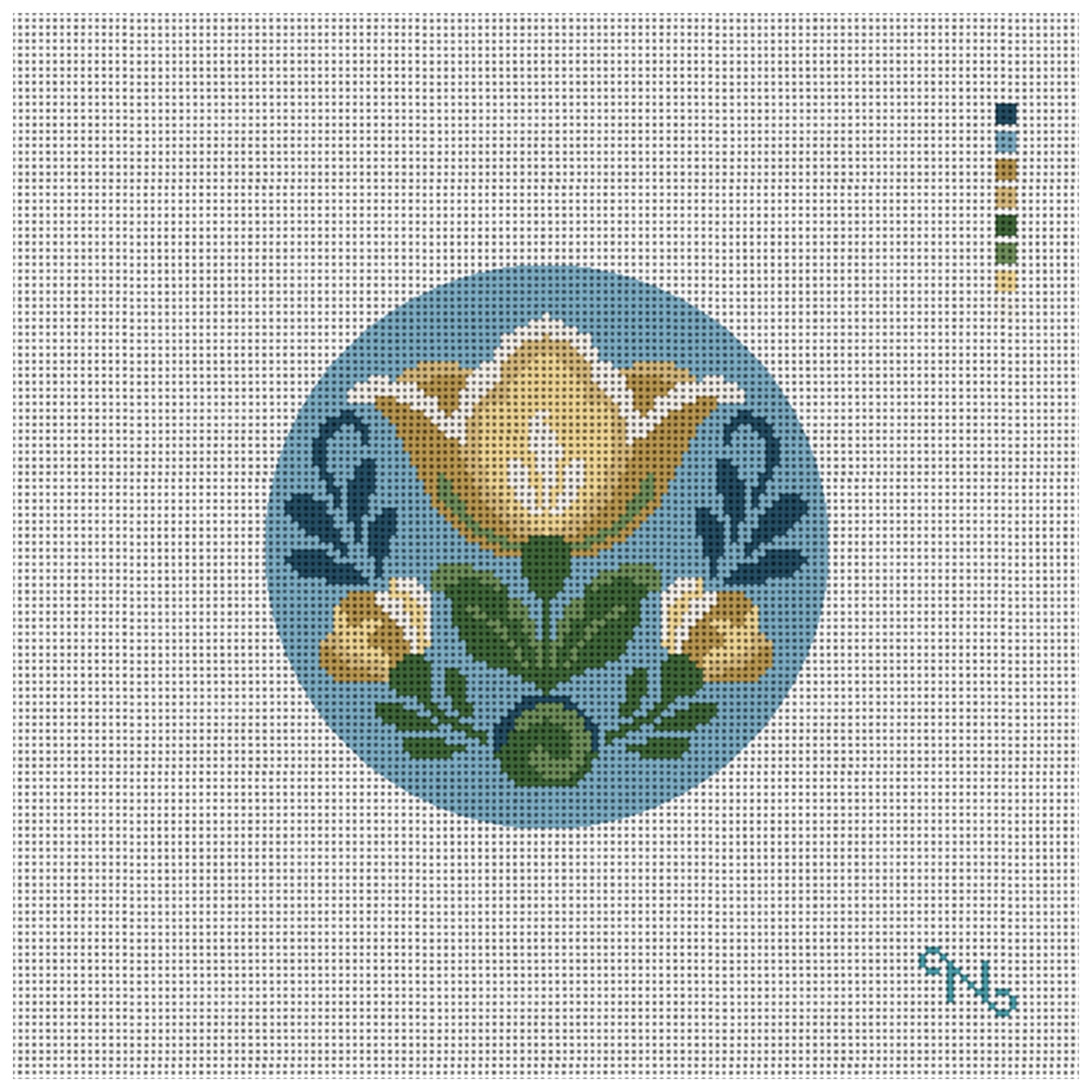 Rosemaling Tulip On Blue Needlepoint Ornament Kit