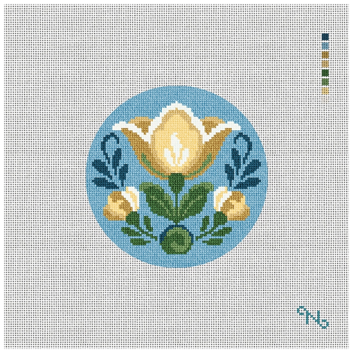 Rosemaling Tulip On Blue Needlepoint Ornament Kit Stitched Preview