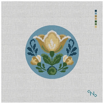 Rosemaling Tulip On Blue Needlepoint Ornament Kit