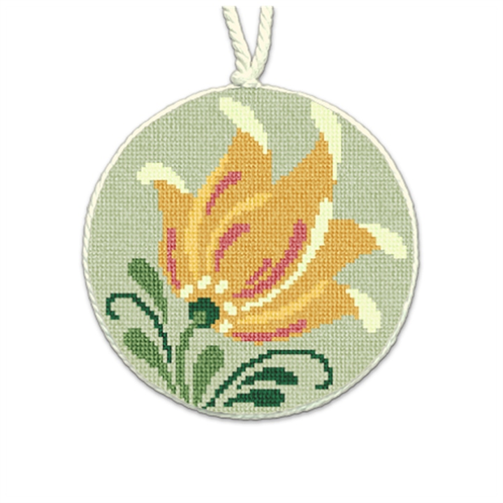 Rosemaling Yellow Tulip Needlepoint Ornament