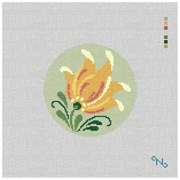 Rosemaling Yellow Tulip Needlepoint Ornament Kit Stitched Preview