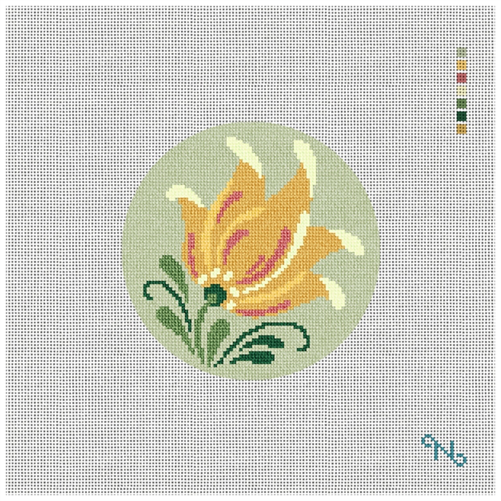 Rosemaling Yellow Tulip Needlepoint Ornament Kit Stitched Preview
