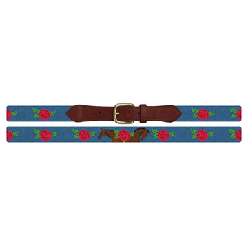Roses and Horses Derby Needlepoint Belt