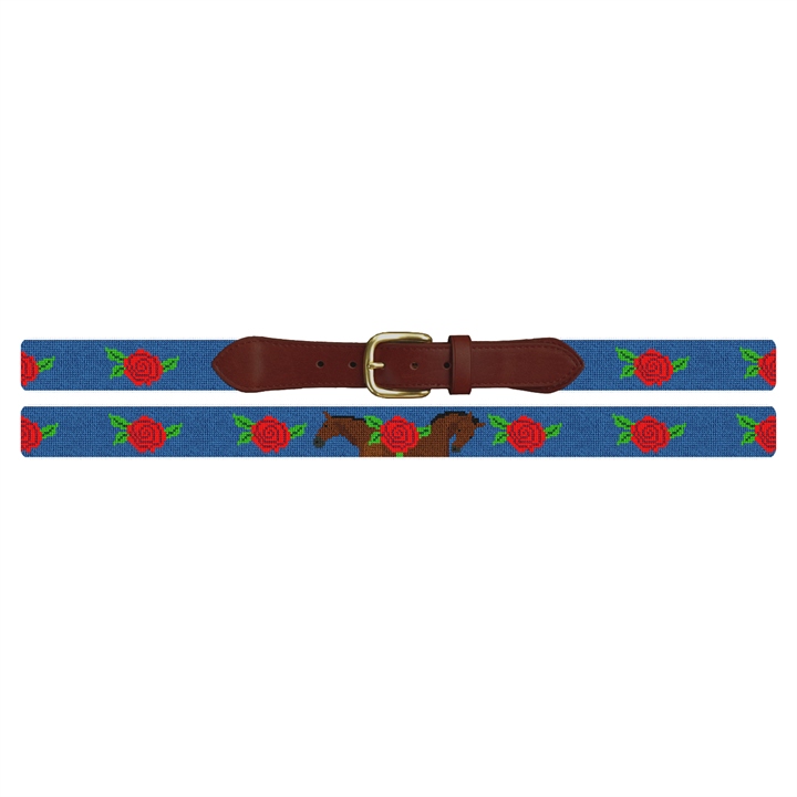 Roses and Horses Derby Needlepoint Belt