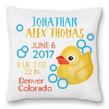 Rubber Duck Birth Announcement Needlepoint Pillow