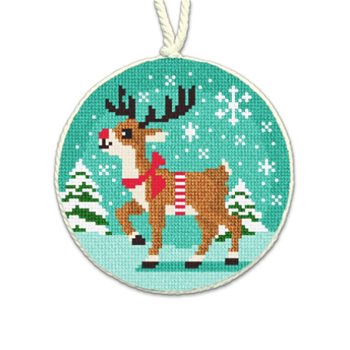 Rudolph's Snow Globe Needlepoint Ornament