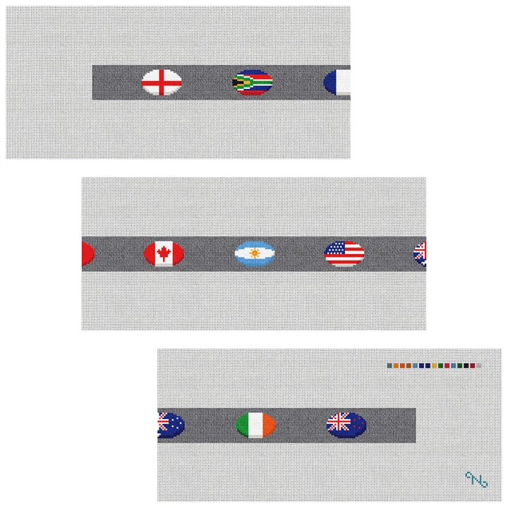 Rugby Nations Needlepoint Belt Kit Stitched Preview