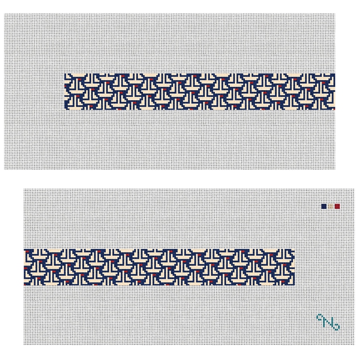 Sail Away Needlepoint Dog Collar Kit Stitched Preview
