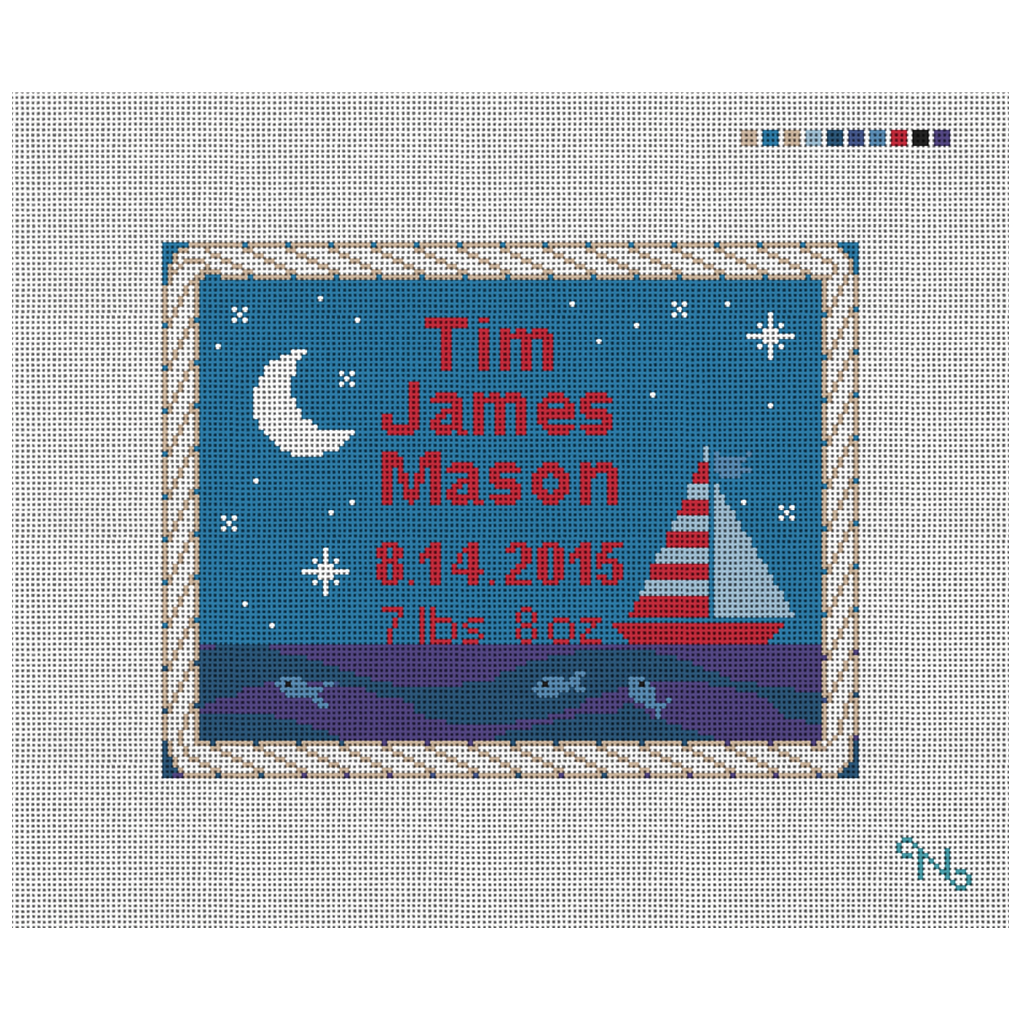 Sailing Boys Birth Announcement Needlepoint Kit
