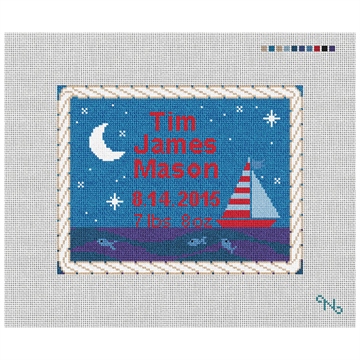 Sailing Boys Birth Announcement Needlepoint Kit Stitched Preview