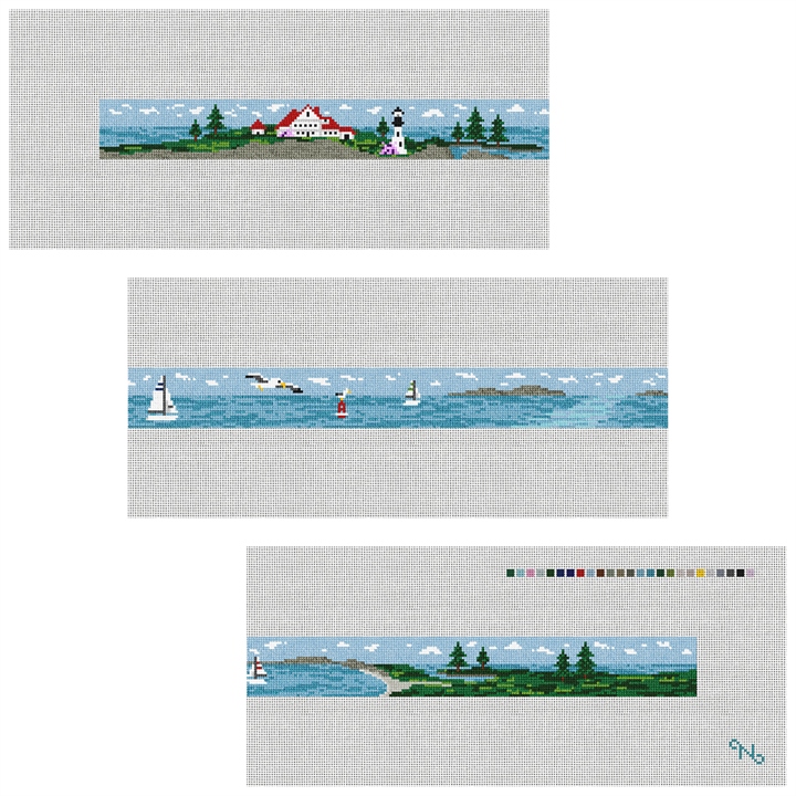 Sailing Landscape Needlepoint Belt Kit Stitched Preview