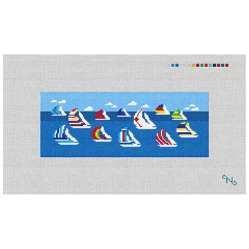 Sailing Regatta Needlepoint Wallet Kit Stitched Preview