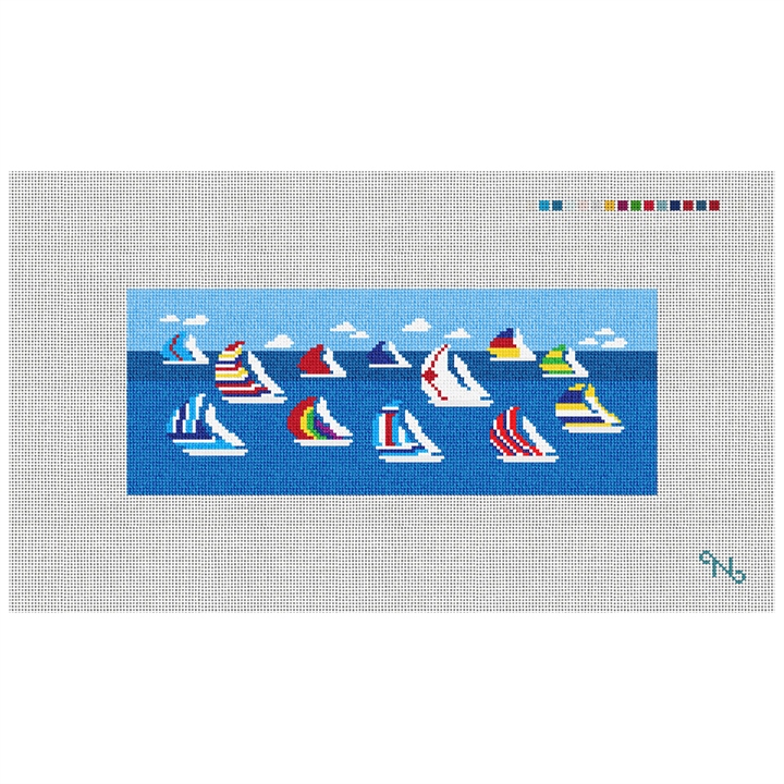 Sailing Regatta Needlepoint Wallet Kit Stitched Preview