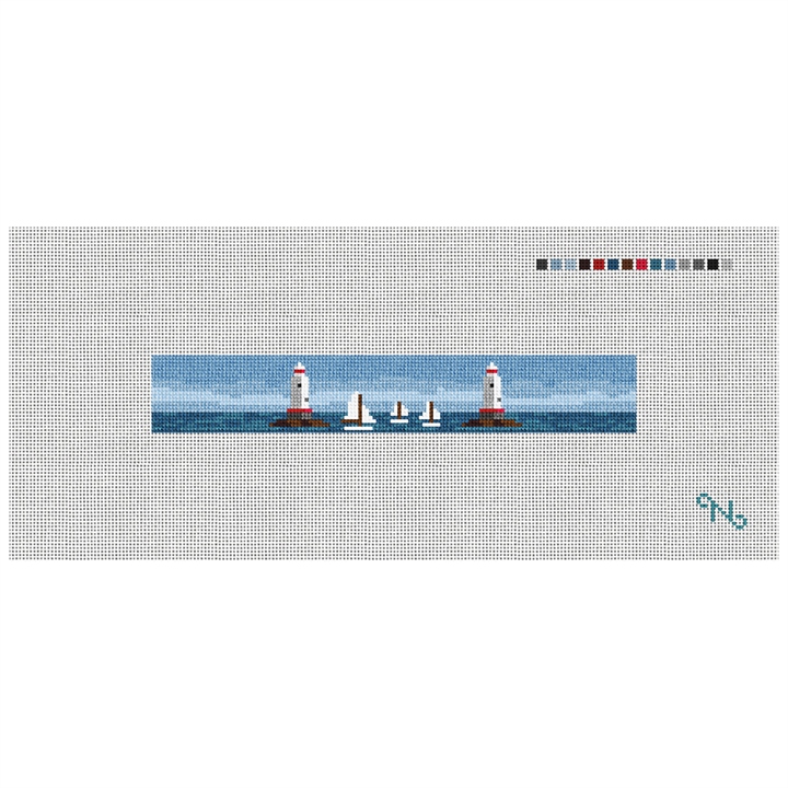 Sakonnet Lighthouse Needlepoint Key Fob Kit Stitched Preview