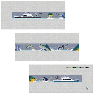 Saltwater Fishing Needlepoint Belt Kit Stitched Preview