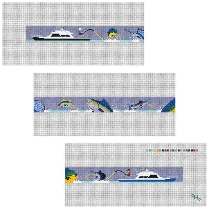 Saltwater Fishing Needlepoint Belt Kit Stitched Preview