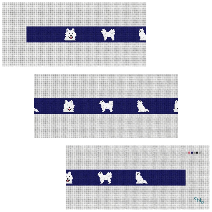Samoyed Needlepoint Belt Kit Stitched Preview