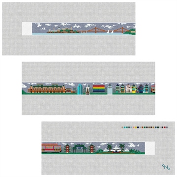 San Francisco Landscape Needlepoint Belt Kit Stitched Preview