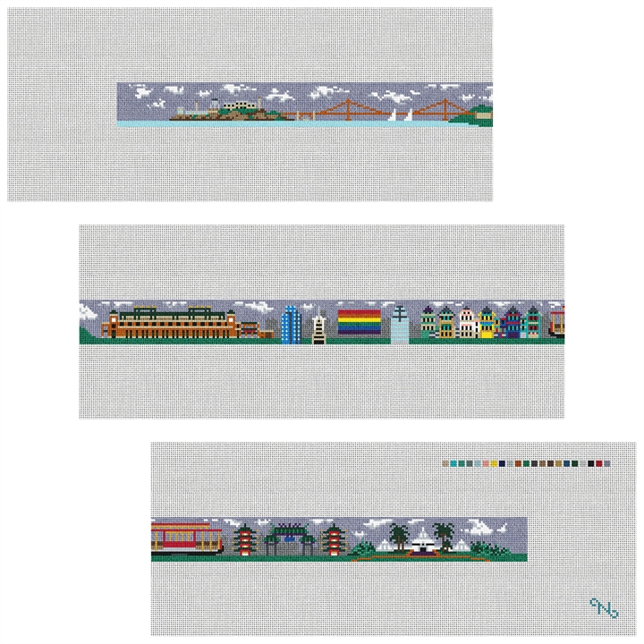 San Francisco Landscape Needlepoint Belt Kit Stitched Preview