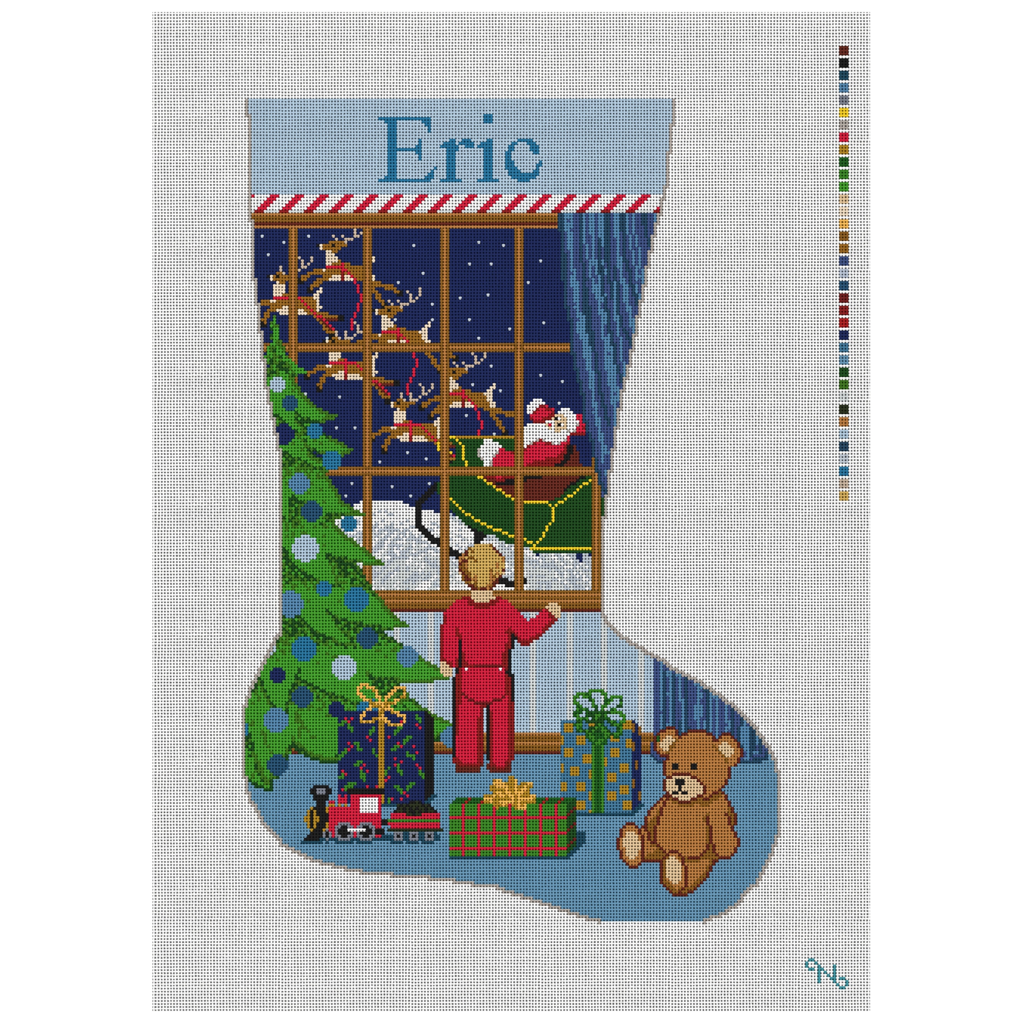 Santa Sighting Blue Stocking Needlepoint Kit