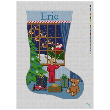 Santa Sighting Blue Stocking Needlepoint Kit