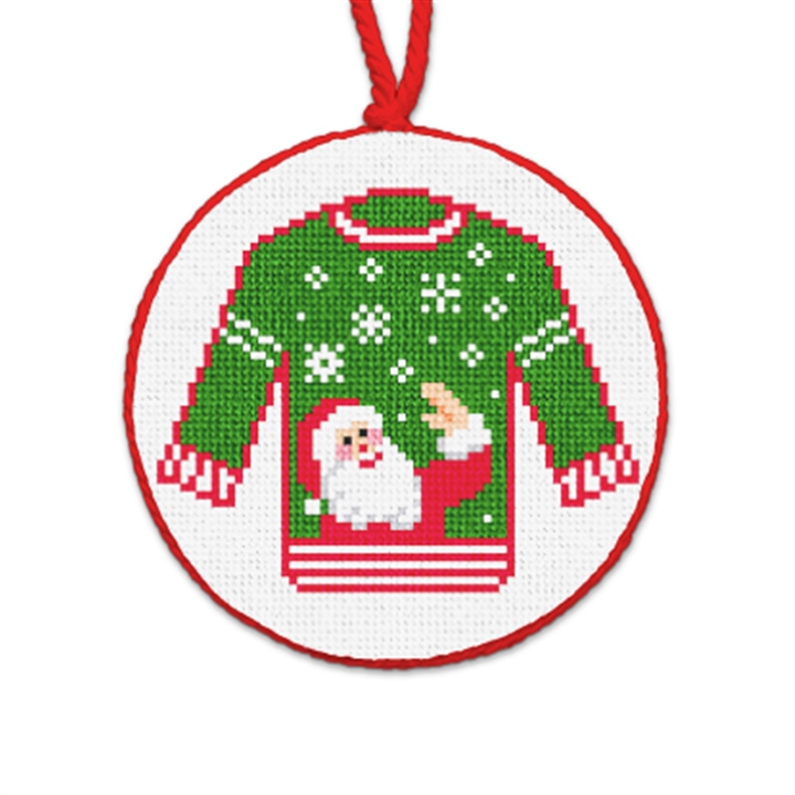 Santa Ugly Sweater Needlepoint Ornament