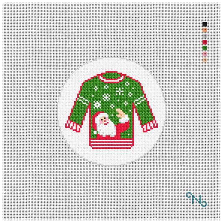 Santa Ugly Sweater Needlepoint Ornament Kit Stitched Preview