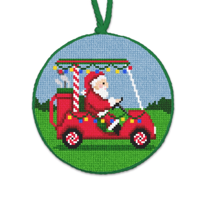 Santa's On Par Needlepoint Ornament