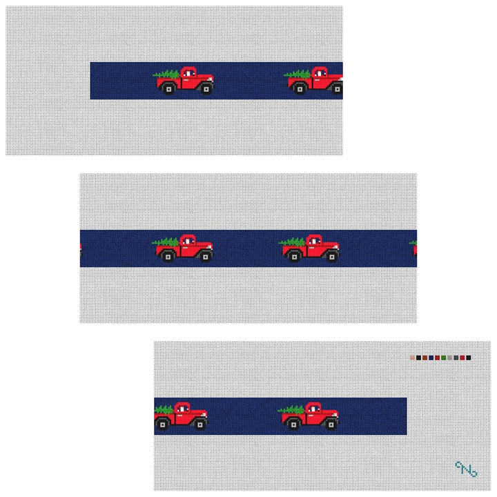 Santa's Red Truck Needlepoint Belt Kit Stitched Preview
