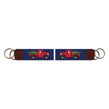 Santa's Red Truck Needlepoint Key Fob