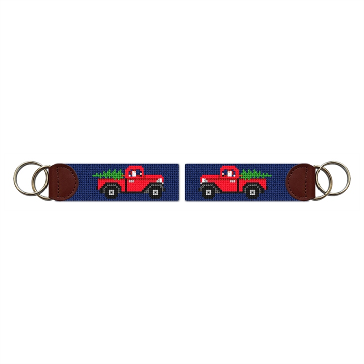 Santa's Red Truck Needlepoint Key Fob
