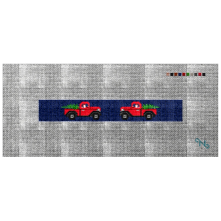 Santa's Red Truck Needlepoint Key Fob Kit Stitched Preview