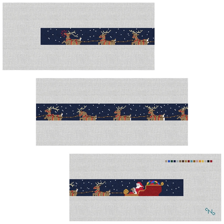 Santa's Reindeer Needlepoint Belt Kit Stitched Preview